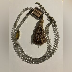 Chico's Clear Crystal Double-Strand Necklace with Gold Tassel